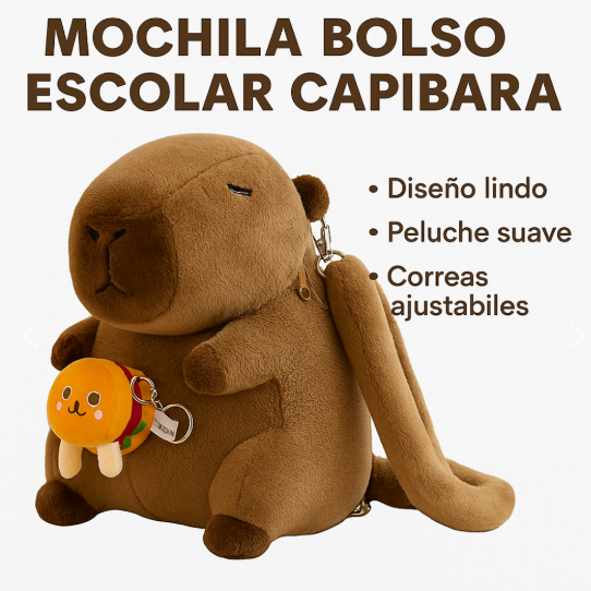 Mochila de Peluche Capibara Kawaii con Correas Ajustables