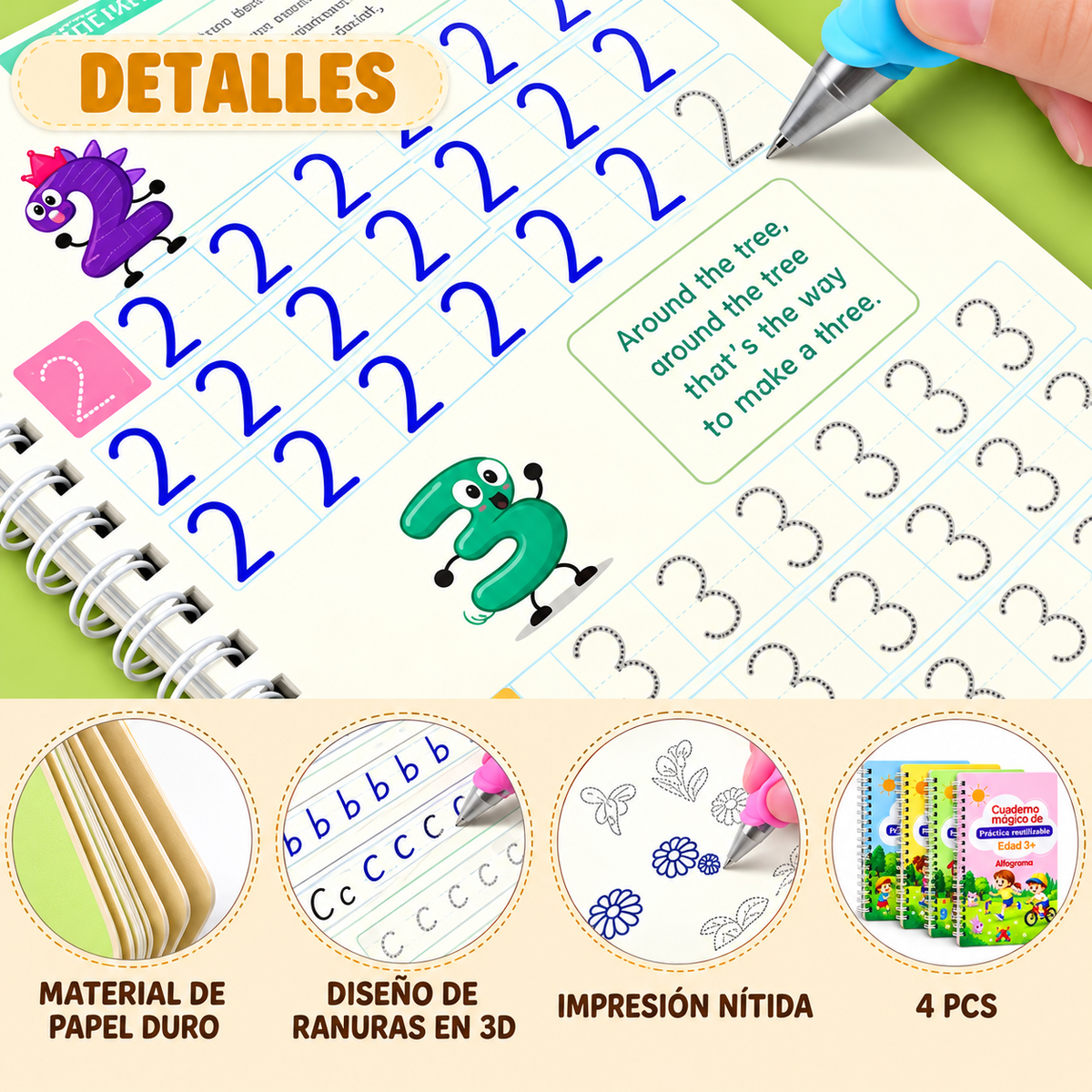 Set 4 Cuadernos Mágicos Reutilizables de Caligrafía