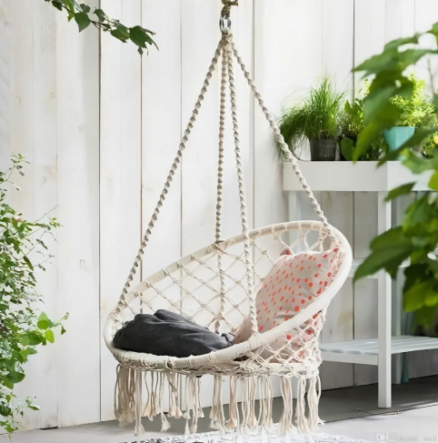 Silla Hamaca Colgante de Macramé para Terraza y Jardín