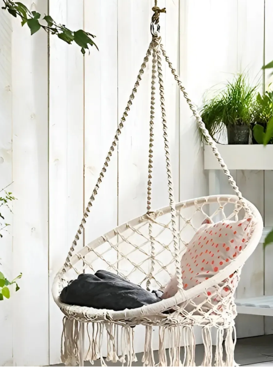 Silla Hamaca Colgante de Macramé para Terraza y Jardín