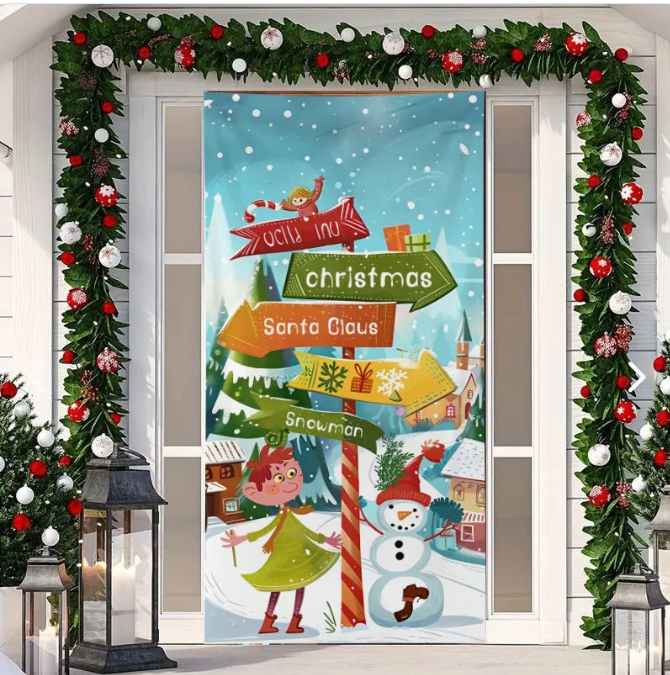 Cubierta Navideña para Puerta con Diseño de Papá Noel