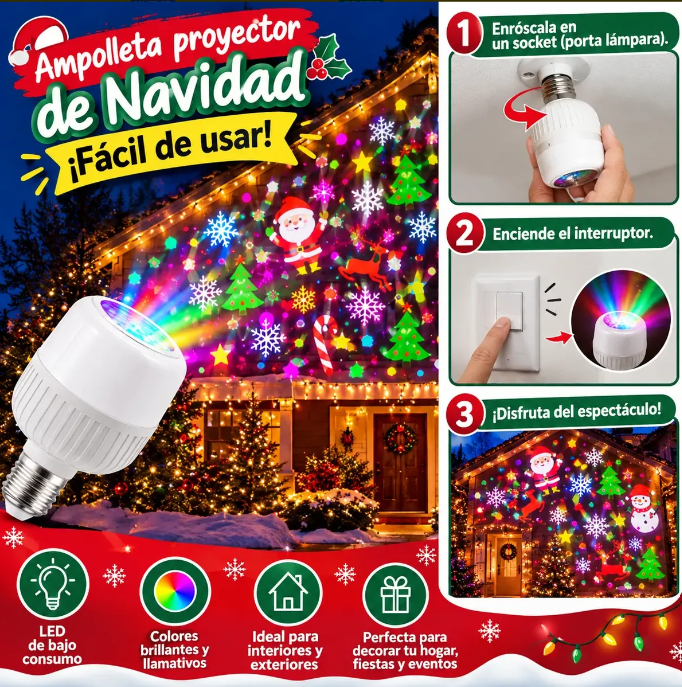 Lámpara Proyector Navideña LED con Diseños Festivos
