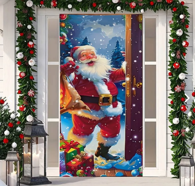 Cubierta Navideña para Puerta con Diseño de Papá Noel