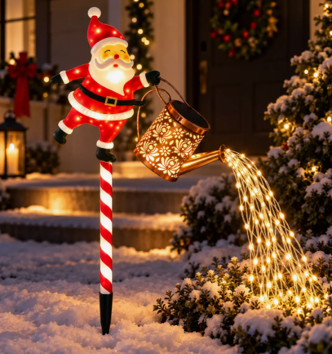 Papá Noel Solar con Regadera y Luces para Jardín