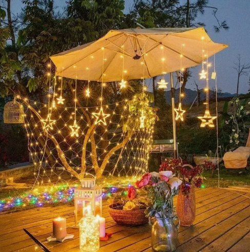 Cortina Solar Navideña de Estrellas LED