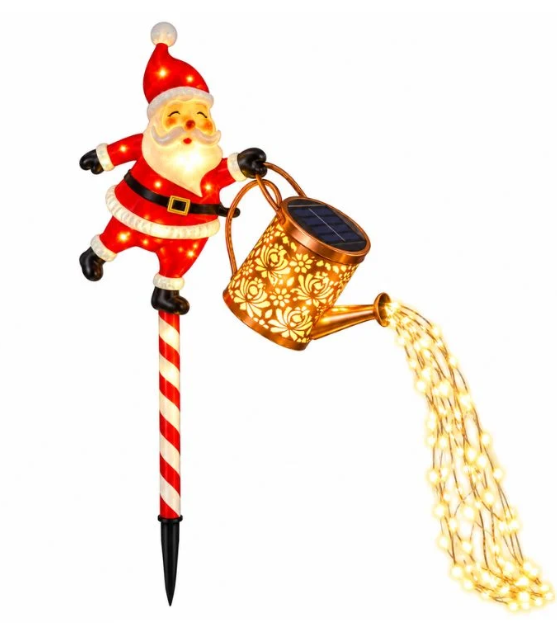 Papá Noel Solar con Regadera y Luces para Jardín