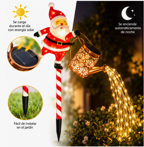 Papá Noel Solar con Regadera y Luces para Jardín